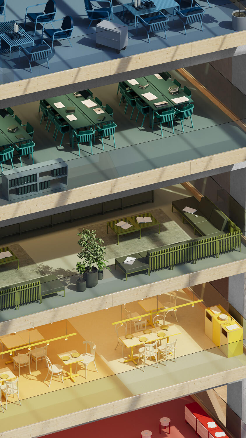 Kaasaegne värvikas kontor korruste vahelise vaatega