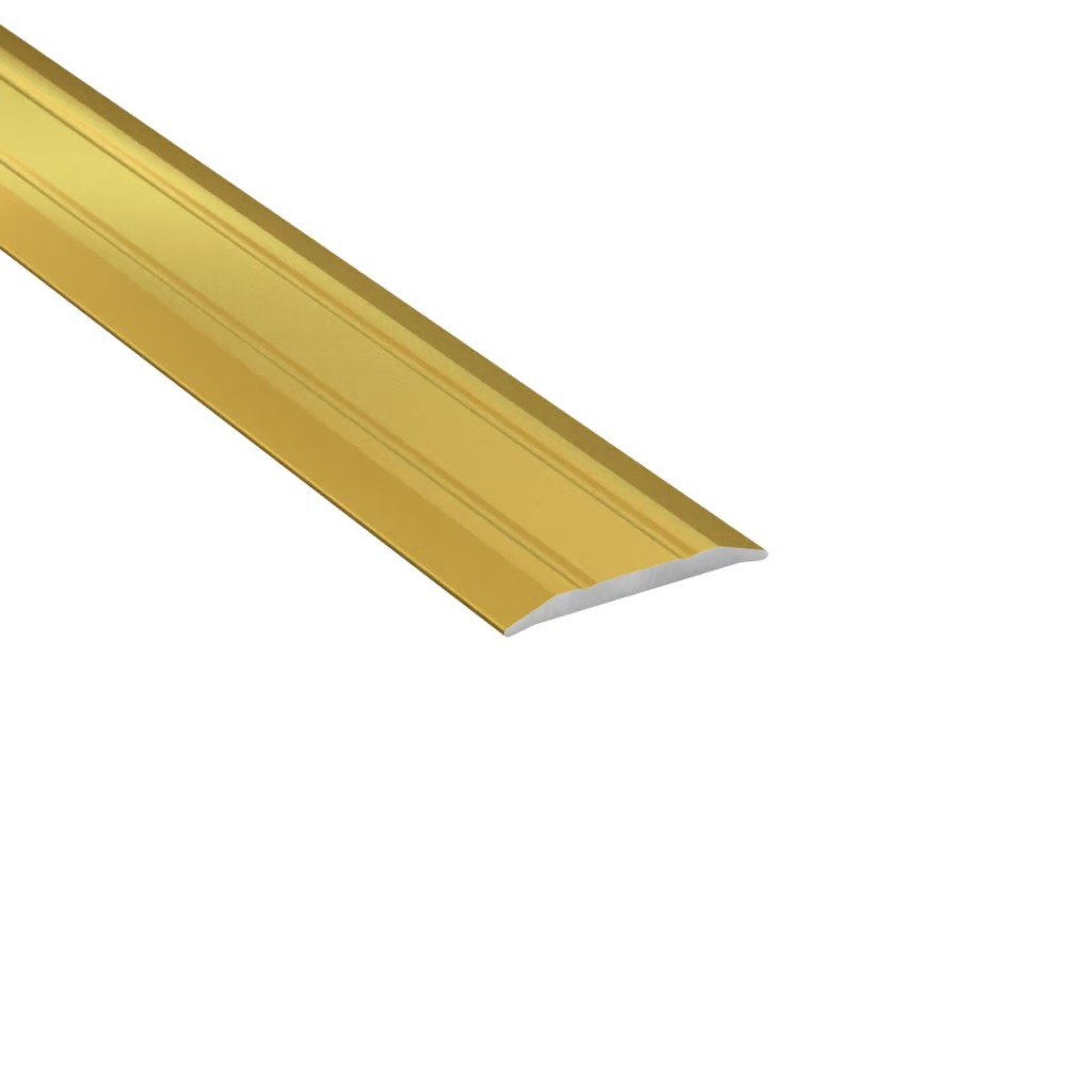 Kullavärvi metallist viimistlusliist parkettpõrandale