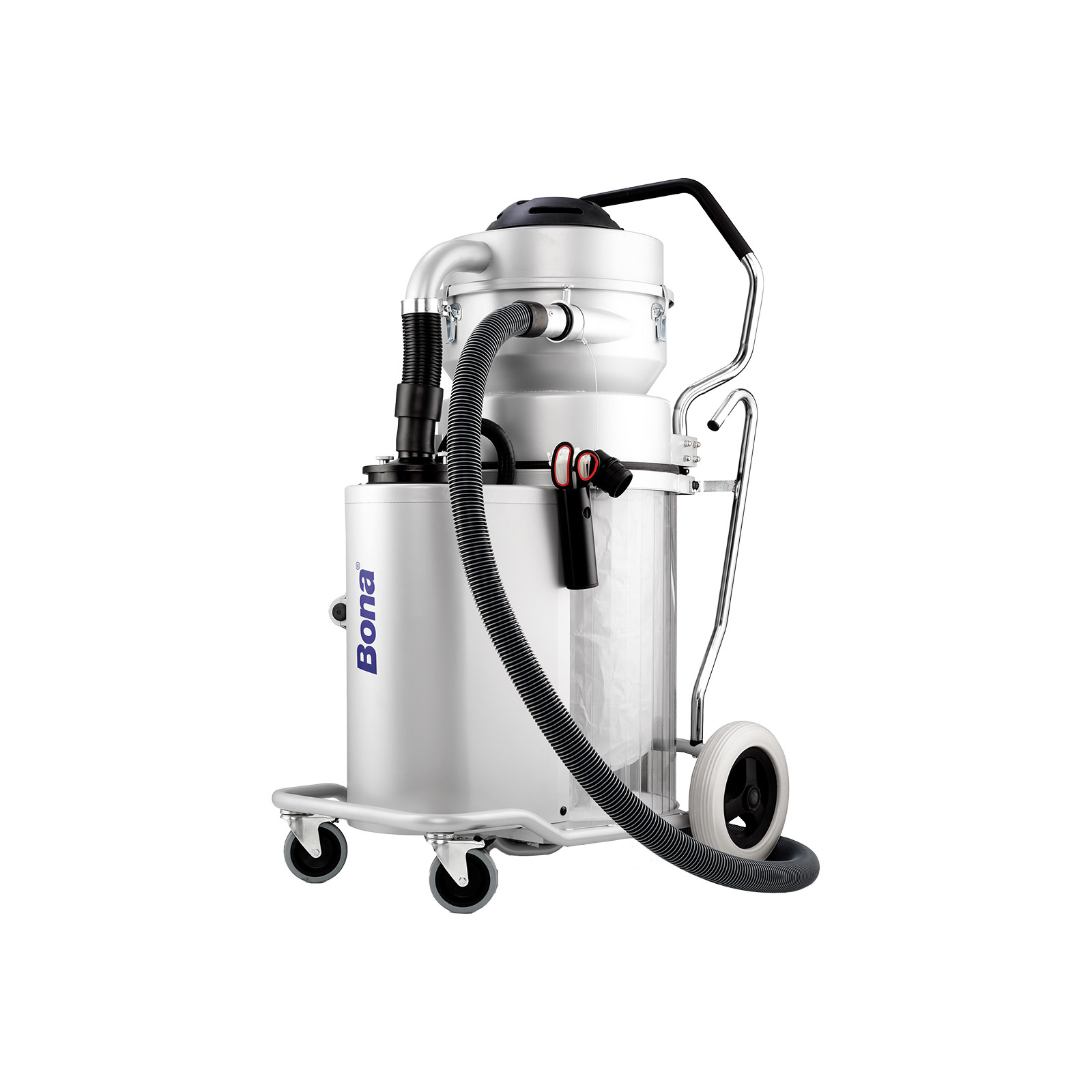 Tööstuslik tolmuimeja ratastel valge disainiga