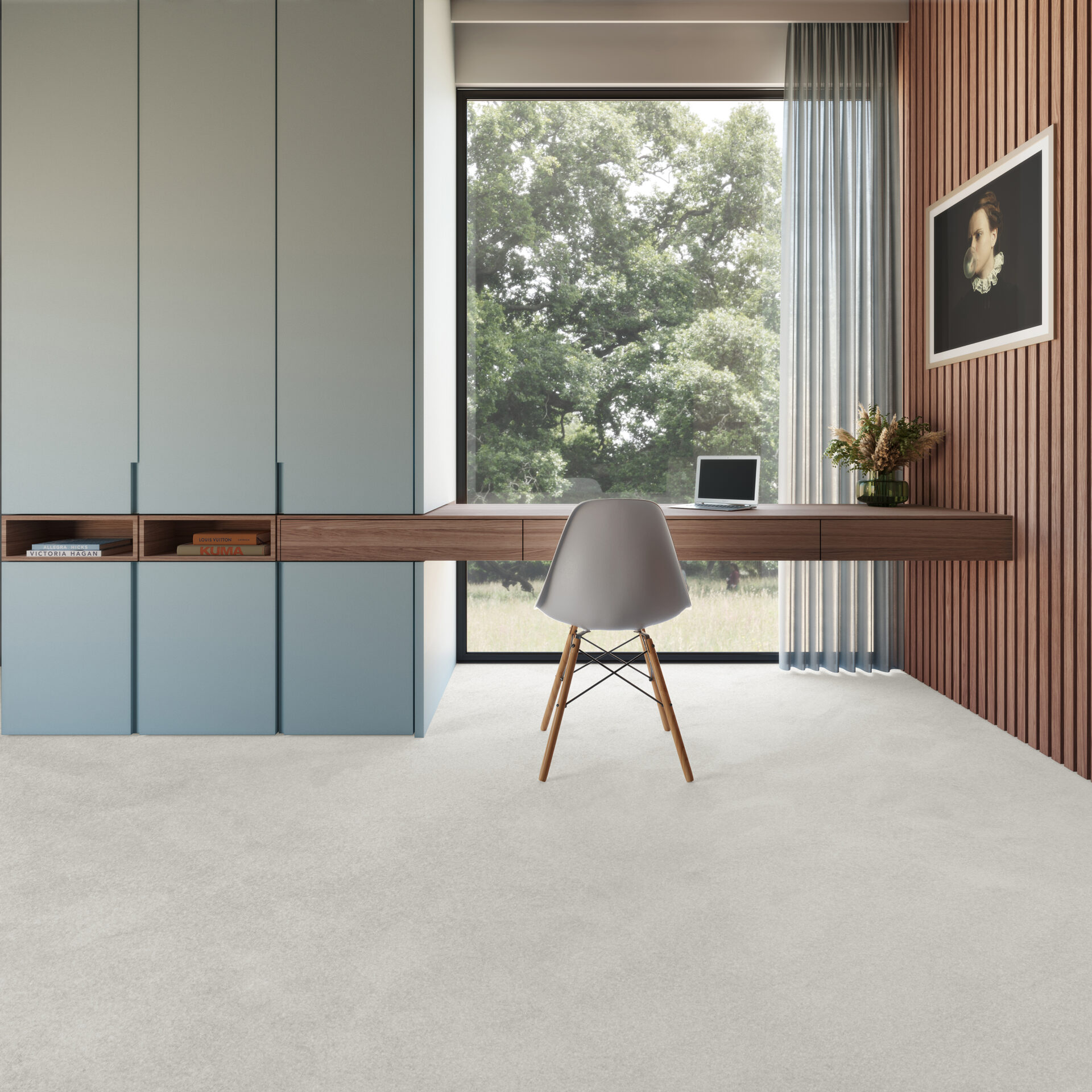 Kaasaegne kodukontor koos minimalistliku sisustusega