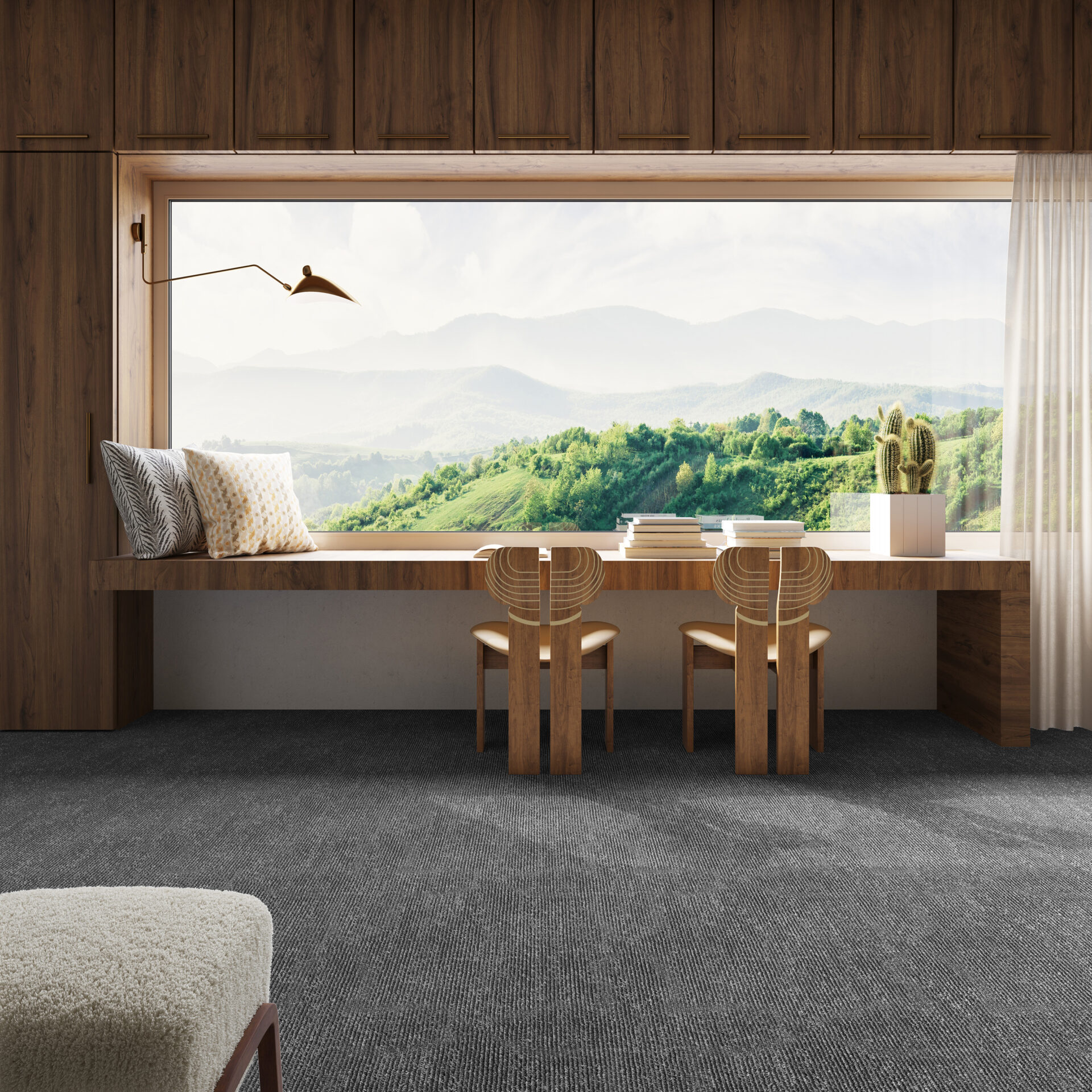 Kaasaegne elutuba suure aknaga ja vaatega