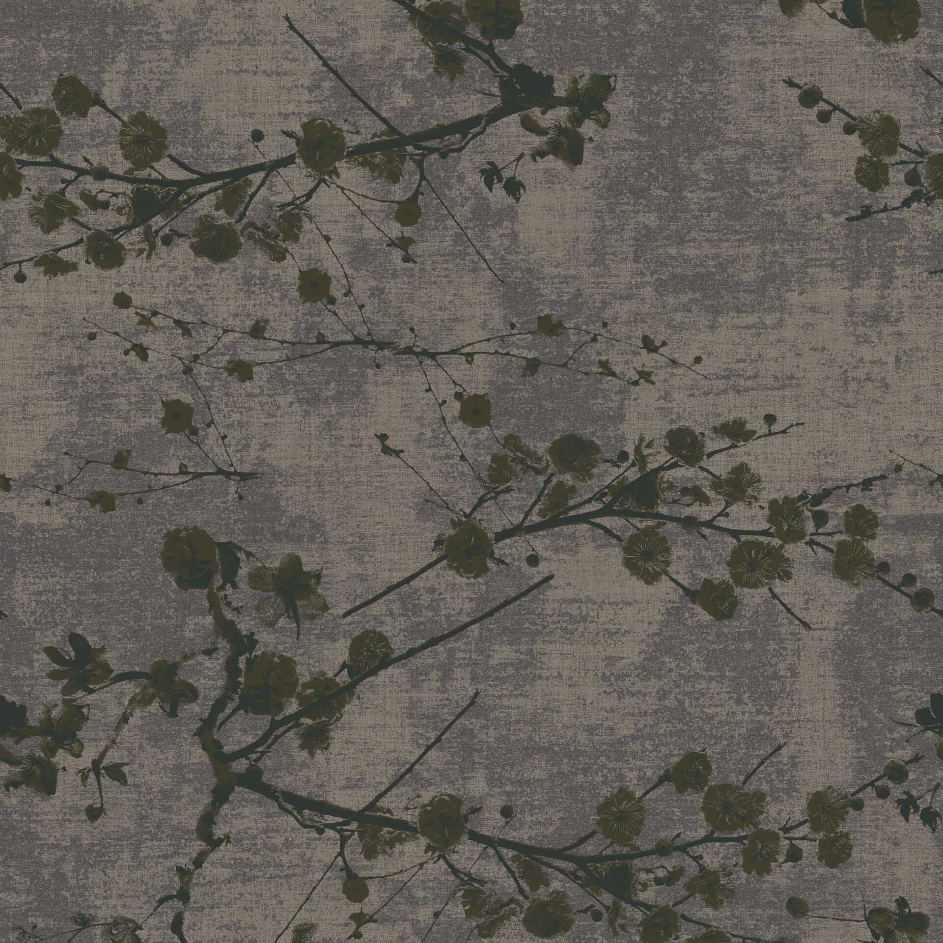 Tumedad õied tekstuuriga hallil taustal.