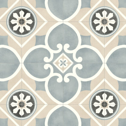 Dekoratiivne põrandaplaatide muster hallides toonides