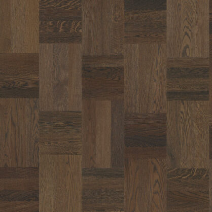 Tammeparkett tumepruun erinevate mustritega kujundus