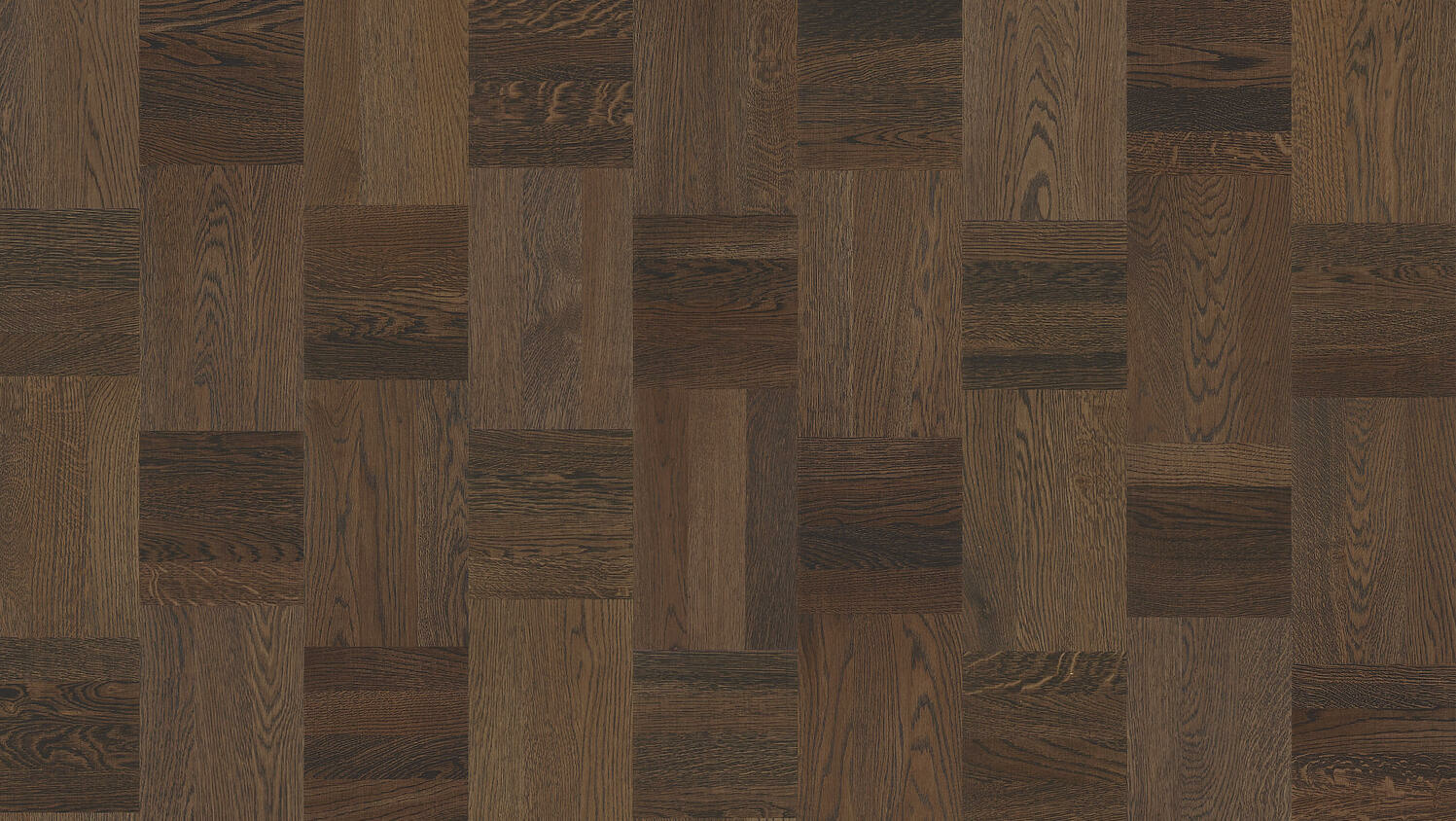 Tammeparkett tumepruun erinevate mustritega kujundus