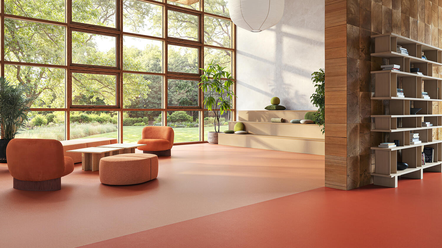 Kaasaegne avalik ruum elava roheluse ja suurte akendega